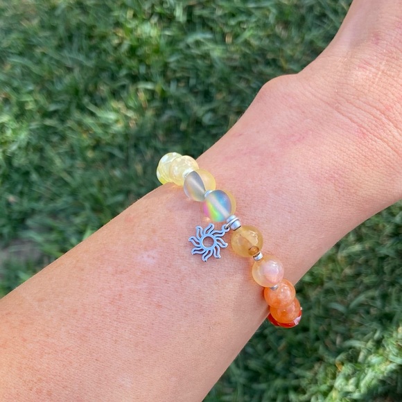 Handmade Jewelry - Handmade Orange Ombré Gemstone Charm Bracelet